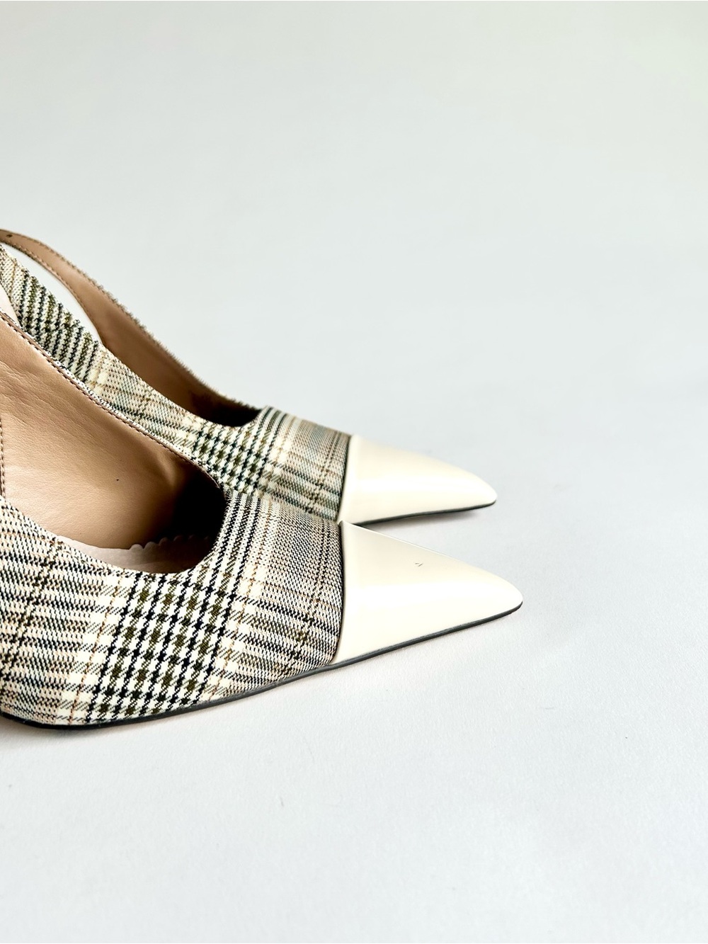 Sam Edelman Beige Brown Patent Leather Textile Point Toe Slingbacks size 6.5 - Picture 16 of 16